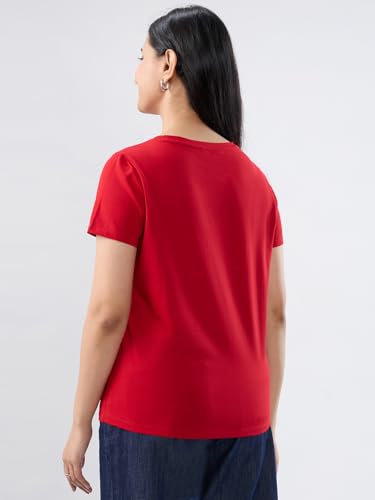 Women Spykar Red Graphic Regular Fit T-Shirt