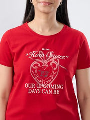 Women Spykar Red Graphic Regular Fit T-Shirt