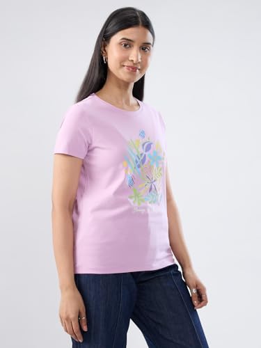 Women Spykar Purple Graphic Regular Fit T-Shirt