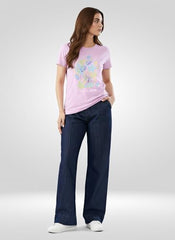 Women Spykar Purple Graphic Regular Fit T-Shirt