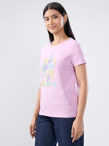 Women Spykar Purple Graphic Regular Fit T-Shirt