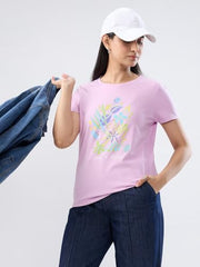 Women Spykar Purple Graphic Regular Fit T-Shirt