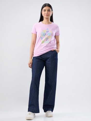 Women Spykar Purple Graphic Regular Fit T-Shirt