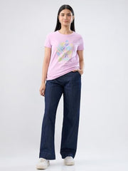 Women Spykar Purple Graphic Regular Fit T-Shirt