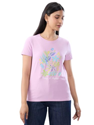 Women Spykar Purple Graphic Regular Fit T-Shirt