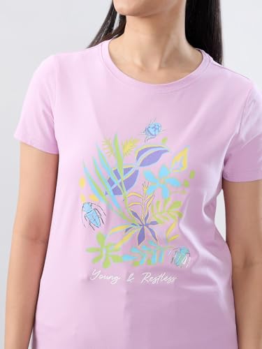 Women Spykar Purple Graphic Regular Fit T-Shirt