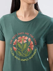 Women Spykar Green Graphic Regular Fit T-Shirt