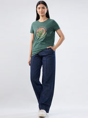 Women Spykar Green Graphic Regular Fit T-Shirt