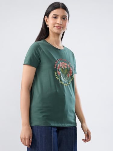 Women Spykar Green Graphic Regular Fit T-Shirt