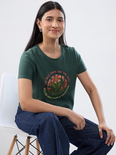 Women Spykar Green Graphic Regular Fit T-Shirt
