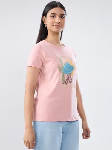 Women Spykar Pink Graphic Regular Fit T-Shirt