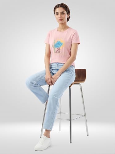 Women Spykar Pink Graphic Regular Fit T-Shirt