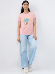 Women Spykar Pink Graphic Regular Fit T-Shirt