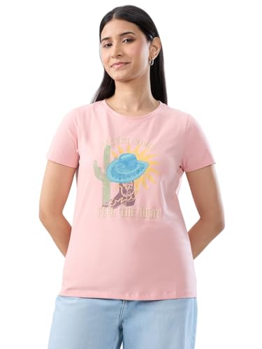 Women Spykar Pink Graphic Regular Fit T-Shirt
