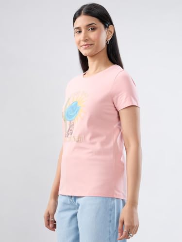 Women Spykar Pink Graphic Regular Fit T-Shirt
