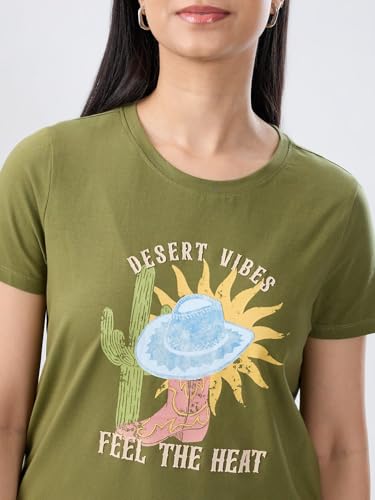 Women Spykar Green Graphic Regular Fit T-Shirt