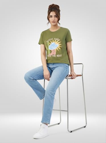 Women Spykar Green Graphic Regular Fit T-Shirt