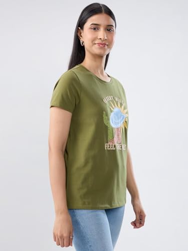 Women Spykar Green Graphic Regular Fit T-Shirt