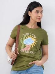 Women Spykar Green Graphic Regular Fit T-Shirt