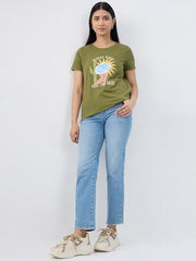 Women Spykar Green Graphic Regular Fit T-Shirt