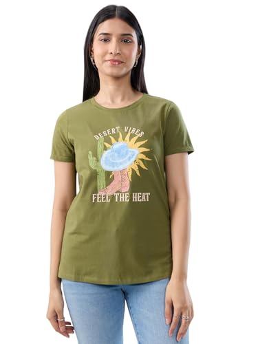 Women Spykar Green Graphic Regular Fit T-Shirt
