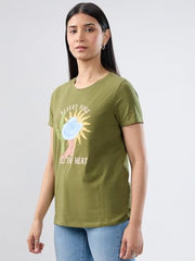 Women Spykar Green Graphic Regular Fit T-Shirt