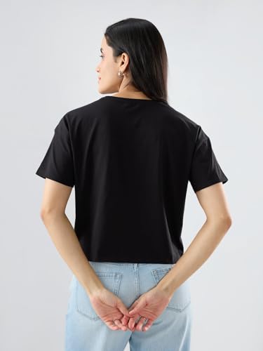 Spykar Black Graphic Boxy Fit T-Shirts for Women