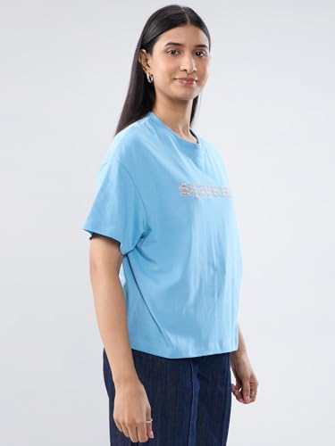Women Spykar Blue Graphic Oversized Fit T-Shirt