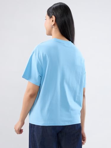 Women Spykar Blue Graphic Oversized Fit T-Shirt