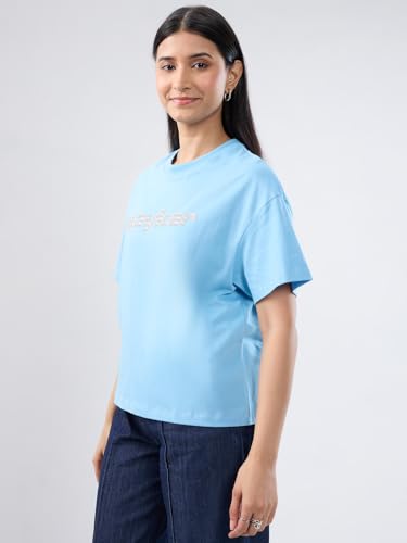 Women Spykar Blue Graphic Oversized Fit T-Shirt