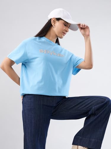 Women Spykar Blue Graphic Oversized Fit T-Shirt