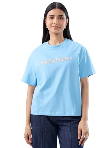 Women Spykar Blue Graphic Oversized Fit T-Shirt