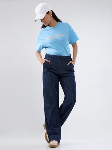 Women Spykar Blue Graphic Oversized Fit T-Shirt