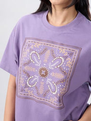 Women Spykar Purple Graphic Oversized Fit T-Shirt