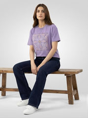Women Spykar Purple Graphic Oversized Fit T-Shirt