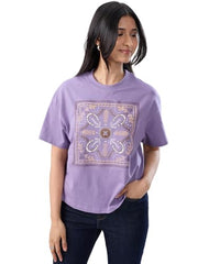 Women Spykar Purple Graphic Oversized Fit T-Shirt
