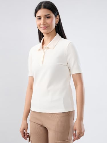 Women Spykar White Solid Regular Fit T-Shirt