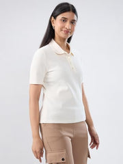 Women Spykar White Solid Regular Fit T-Shirt