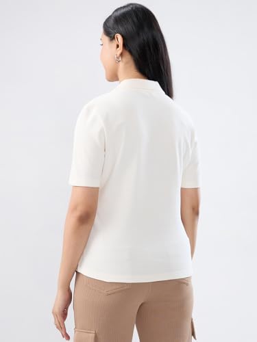 Women Spykar White Solid Regular Fit T-Shirt