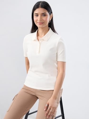 Women Spykar White Solid Regular Fit T-Shirt