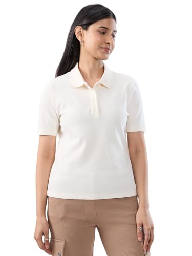 Women Spykar White Solid Regular Fit T-Shirt