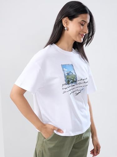 Women Spykar White Graphic Oversized Fit T-Shirt