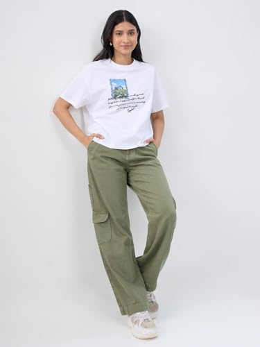 Women Spykar White Graphic Oversized Fit T-Shirt