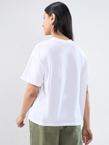 Women Spykar White Graphic Oversized Fit T-Shirt