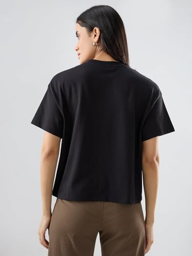 Spykar Black Graphic Oversized Fit T-Shirts for Women