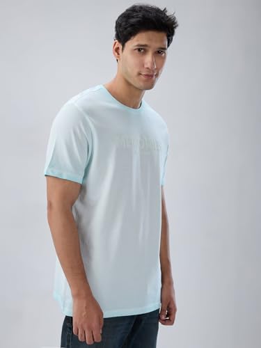 Men Spykar Blue Graphic Regular Fit T-Shirt