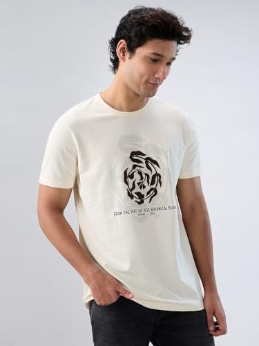 Men Spykar White Graphic Regular Fit T-Shirt