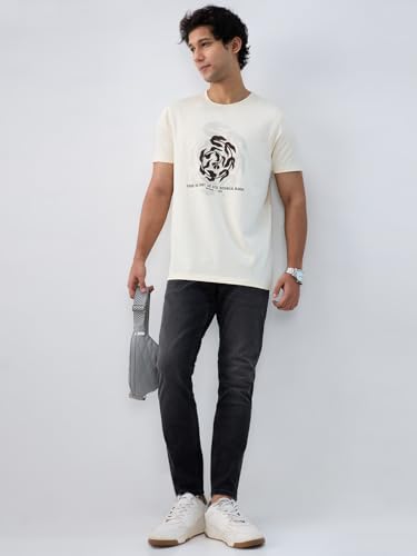 Men Spykar White Graphic Regular Fit T-Shirt