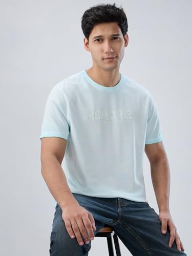 Men Spykar Blue Graphic Regular Fit T-Shirt