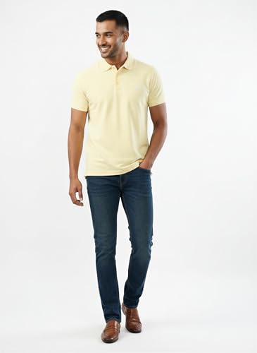Men Spykar Yellow Textured Regular Fit T-Shirt